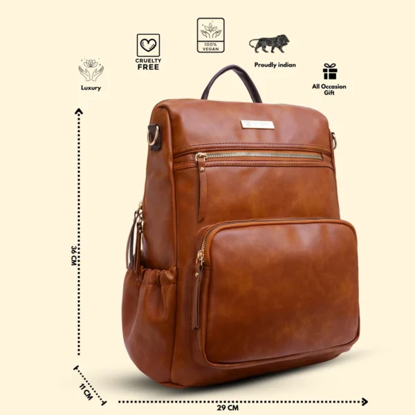 Timeless Diva Women Laptop Backpack - Tan - Image 2