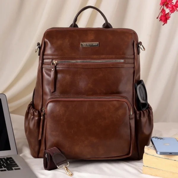 Timeless Diva Women Laptop Backpack - Coffee Brown