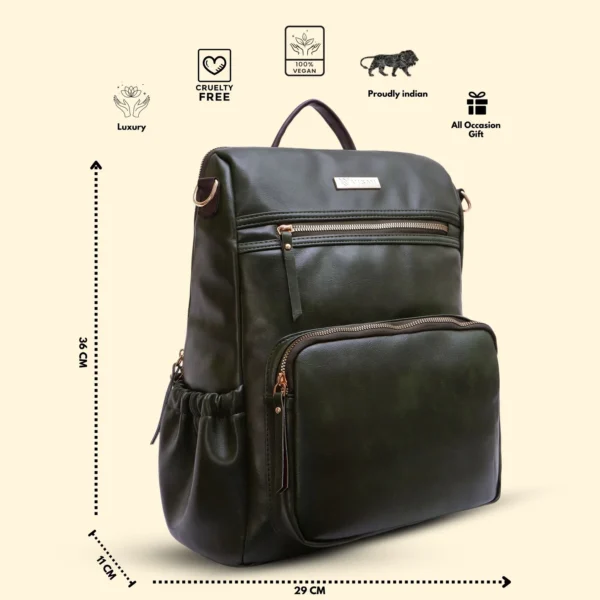Timeless Diva Women Laptop Backpack - Olive Green - Image 2