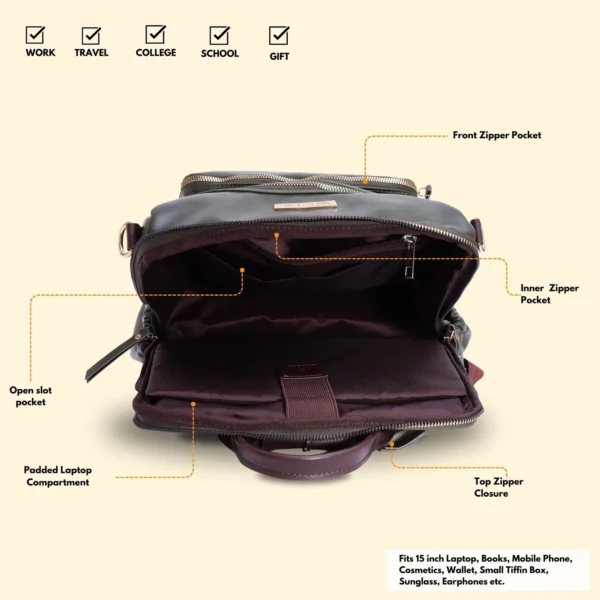 Timeless Diva Women Laptop Backpack - Olive Green - Image 3