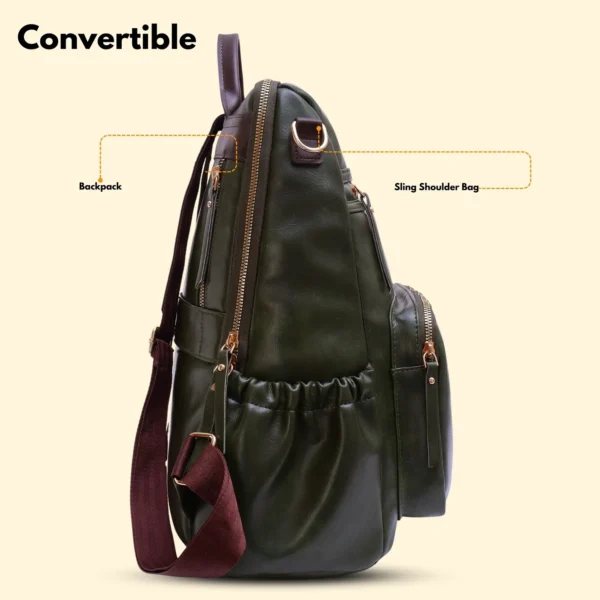 Timeless Diva Women Laptop Backpack - Olive Green - Image 5