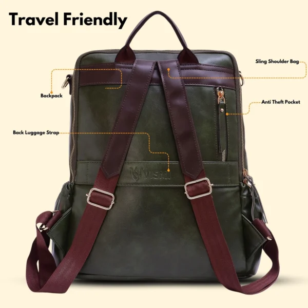 Timeless Diva Women Laptop Backpack - Olive Green - Image 6