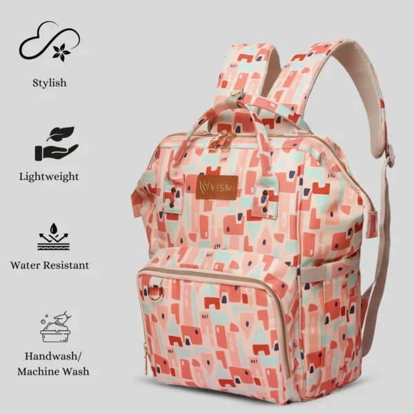 Snappy Zappy Backpack Diaper Bag - Geometric Pink - Image 4