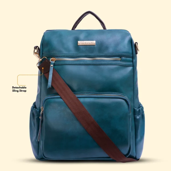 Timeless Diva Women Laptop Backpack - Teal Blue - Image 4