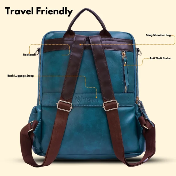 Timeless Diva Women Laptop Backpack - Teal Blue - Image 6