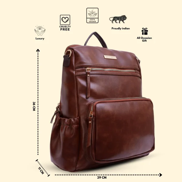 Timeless Diva Women Laptop Backpack - Coffee Brown - Image 2