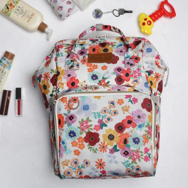 Snappy Zappy Backpack Diaper Bag - Flower White - Image 2