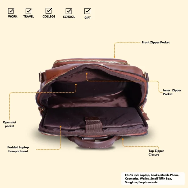 Timeless Diva Women Laptop Backpack - Coffee Brown - Image 3