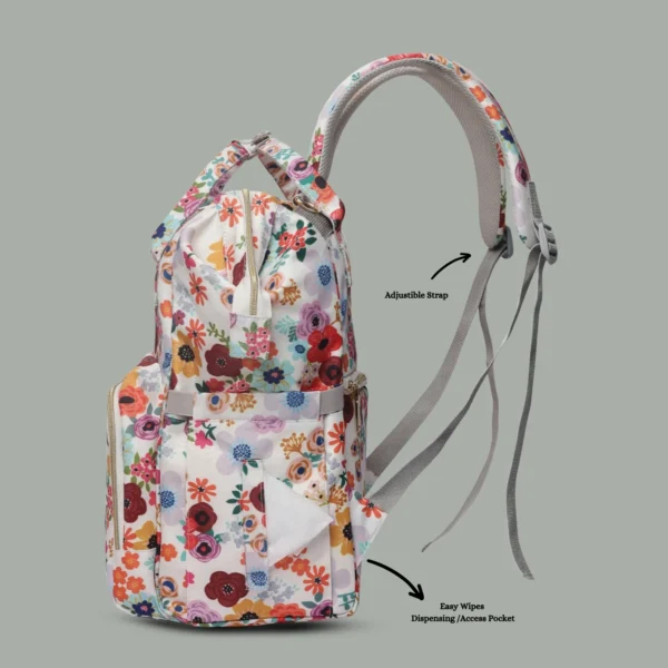 Snappy Zappy Backpack Diaper Bag - Flower White - Image 3