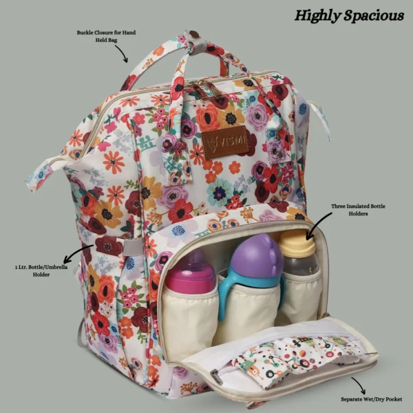 Snappy Zappy Backpack Diaper Bag - Flower White - Image 5