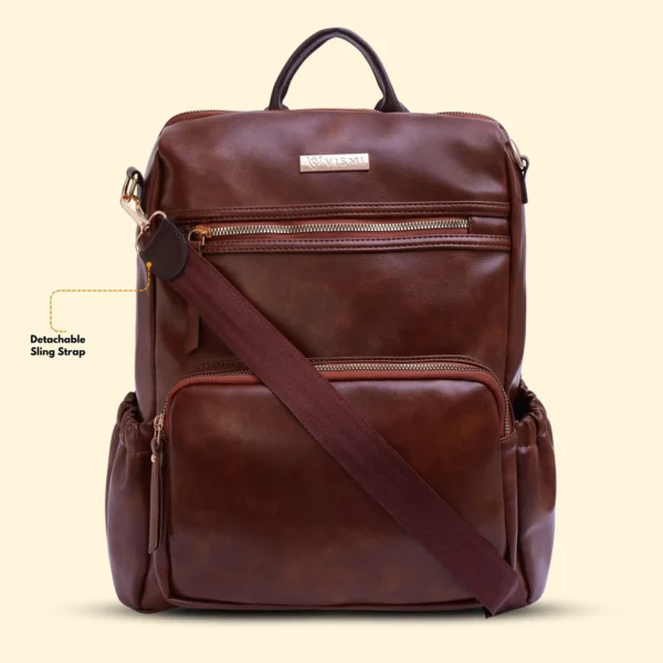 Timeless Diva Women Laptop Backpack - Coffee Brown - Image 4