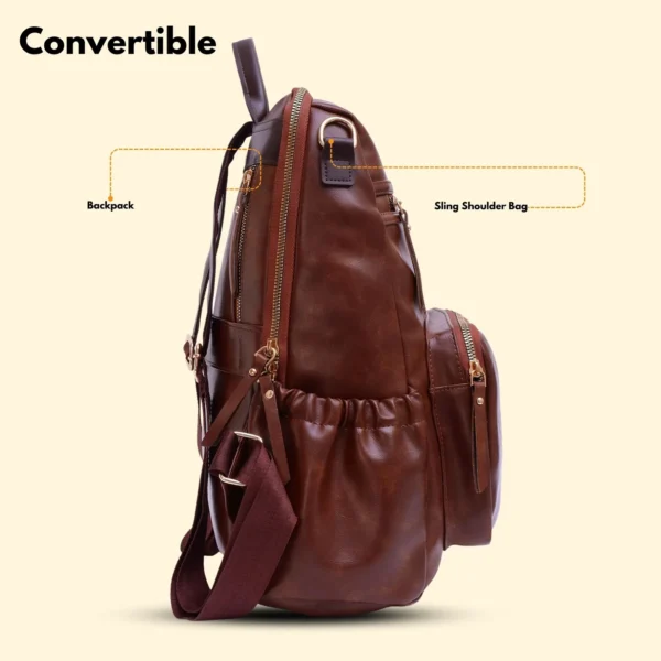 Timeless Diva Women Laptop Backpack - Coffee Brown - Image 5
