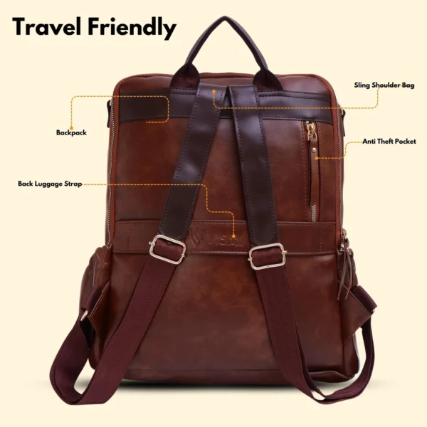 Timeless Diva Women Laptop Backpack - Coffee Brown - Image 6