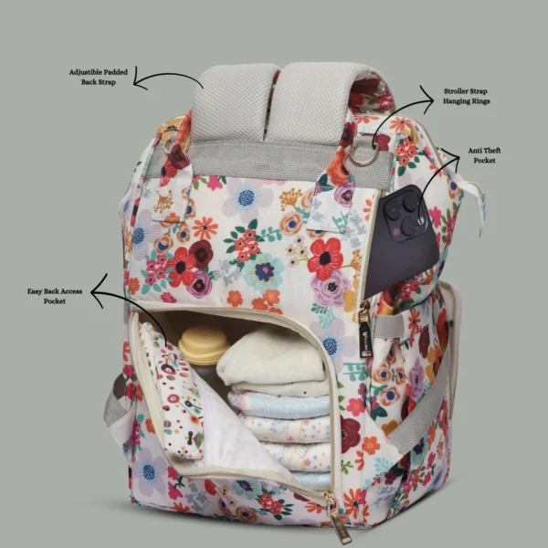 Snappy Zappy Backpack Diaper Bag - Flower White - Image 6