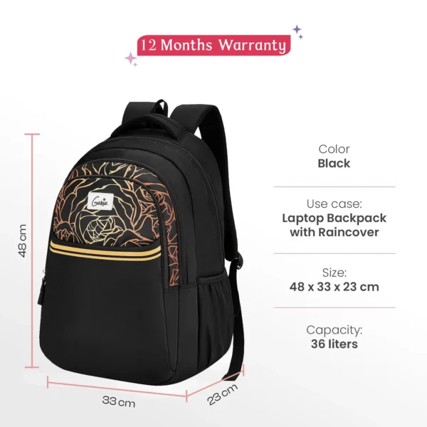 Genie Glow 36L Black Laptop Backpack With Raincover - Image 4