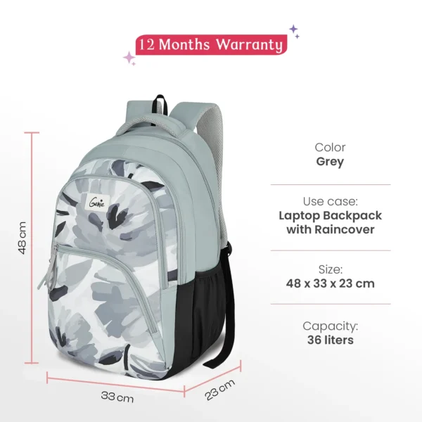 Genie Ruby 36L Grey Laptop Backpack With Raincover - Image 4