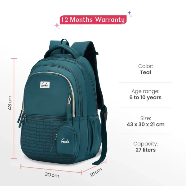 Genie Jewel 27L Teal School Backpack - Image 4