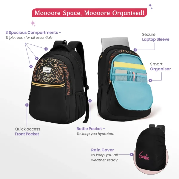 Genie Glow 36L Black Laptop Backpack With Raincover - Image 7