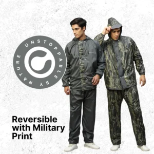 Real-Reversible Raincoat ( With Stylish Military Printed PVC )