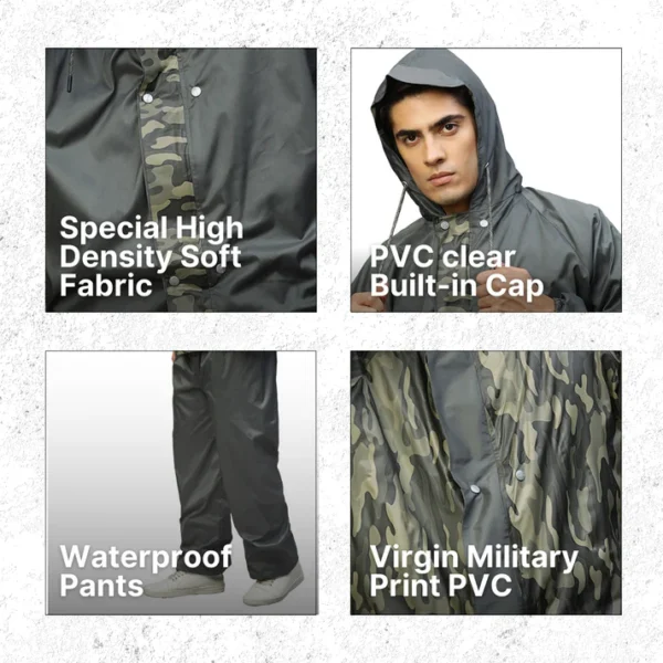 Real-Reversible Raincoat ( With Stylish Military Printed PVC ) - Image 7
