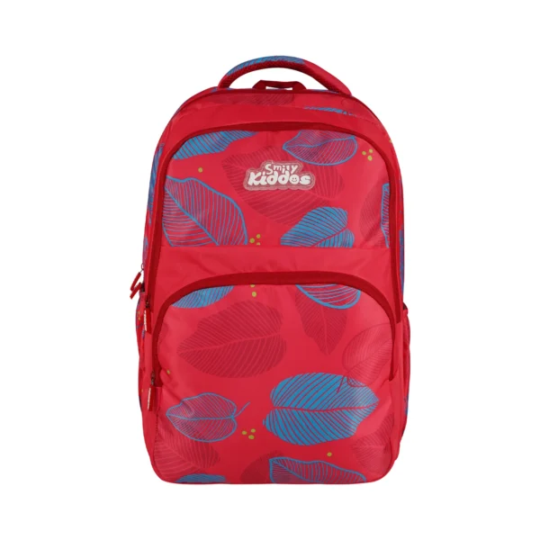 Smily Kiddos Rio Laptop Backpack for Kids – Red | Stylish Leaf Print | 19" School & College Bag - Image 2