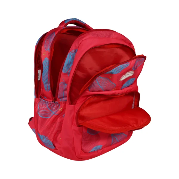 Smily Kiddos Rio Laptop Backpack for Kids – Red | Stylish Leaf Print | 19" School & College Bag - Image 3