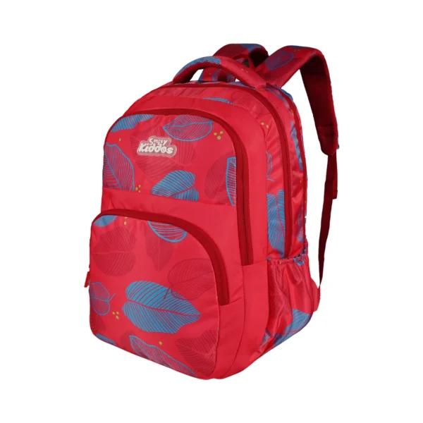 Smily Kiddos Rio Laptop Backpack for Kids – Red | Stylish Leaf Print | 19" School & College Bag - Image 4