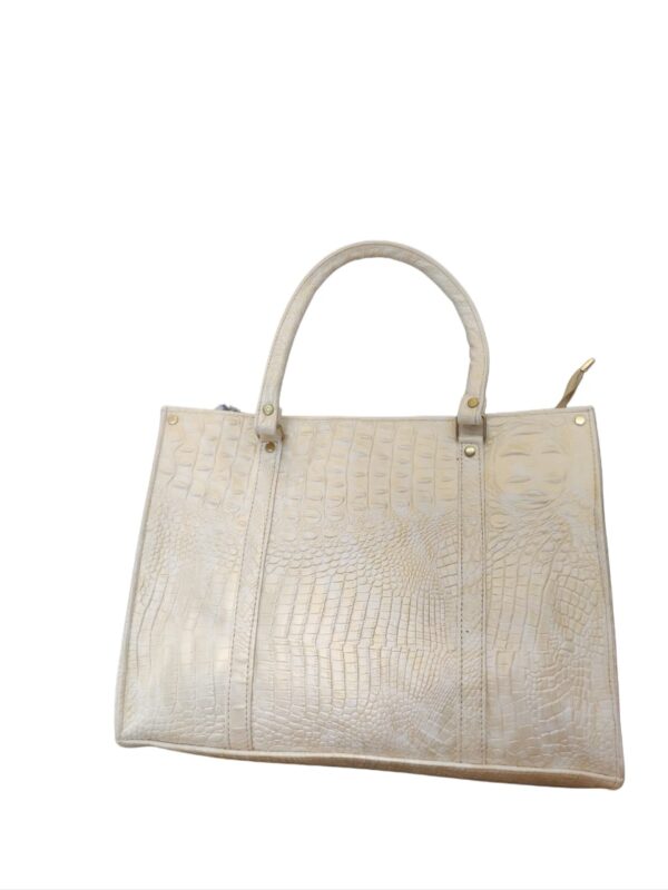 Elegant Ivory Embossed Croc-Effect Handbag - Image 2