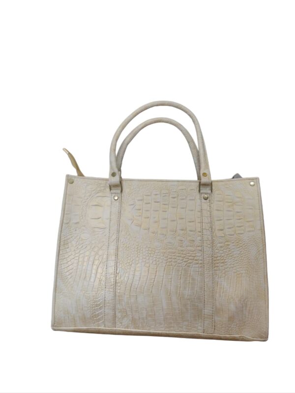 Elegant Ivory Embossed Croc-Effect Handbag - Image 3