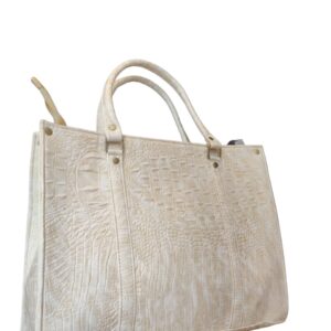 Elegant Ivory Embossed Croc-Effect Handbag