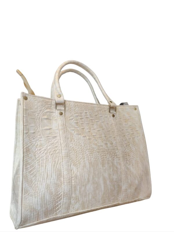 Elegant Ivory Embossed Croc-Effect Handbag