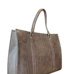 Stylish Dark Brown Crocodile-Embossed Hand Bag