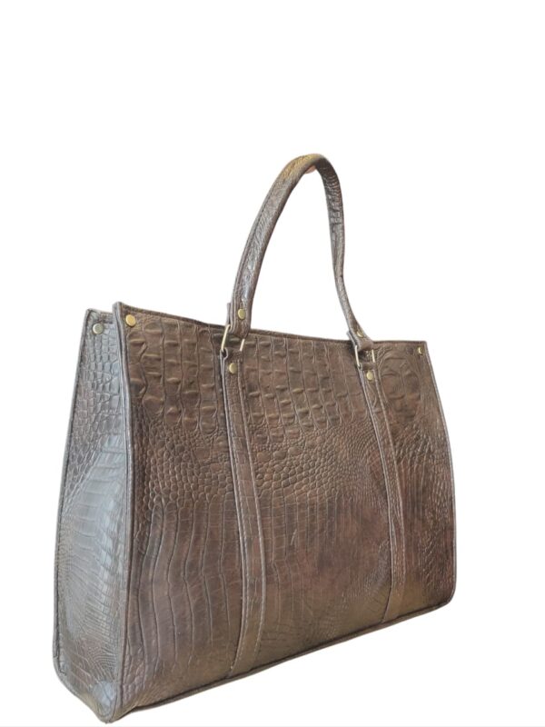 Stylish Dark Brown Crocodile-Embossed Hand Bag