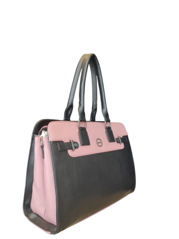 Chic Two-Tone Satchel Handbag in Black & Dusty Pink