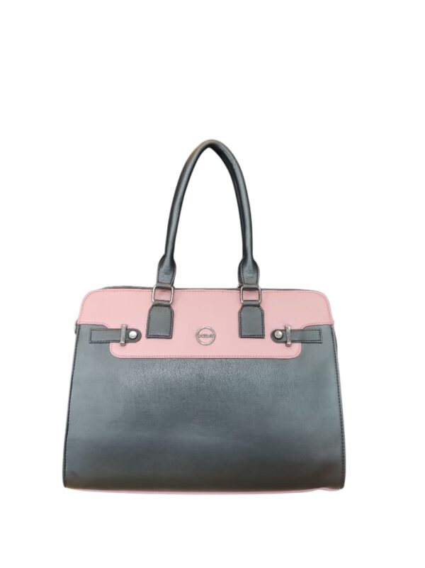 Chic Two-Tone Satchel Handbag in Black & Dusty Pink - Image 2