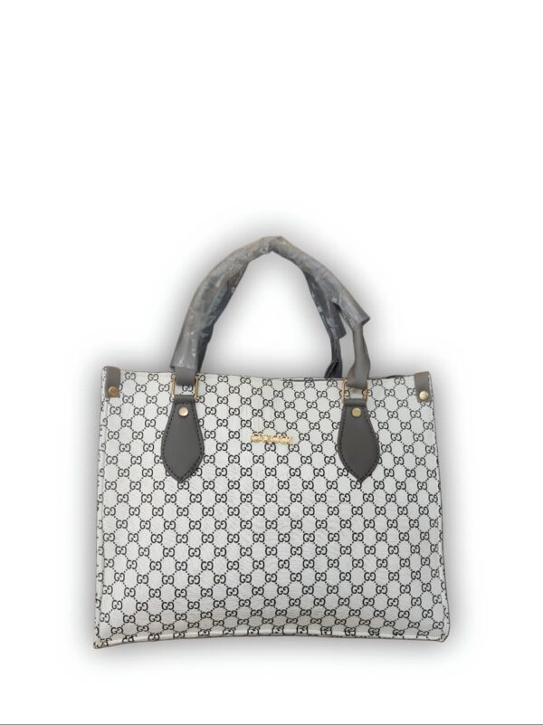Elegant Monogram Print Tote Bag with Contrast Trim - Image 3