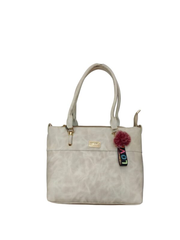 Trendy Light Grey Faux Leather Handbag with Playful "LOVE" Charm - Image 2
