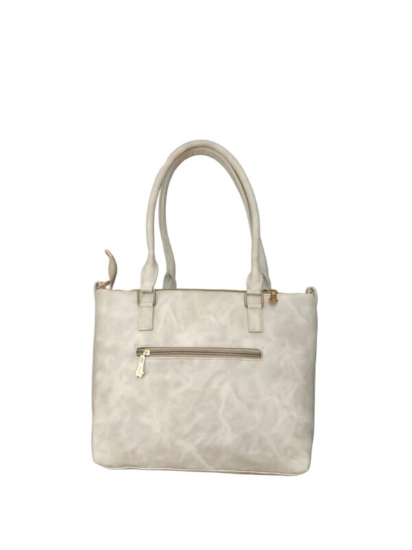 Trendy Light Grey Faux Leather Handbag with Playful "LOVE" Charm - Image 3