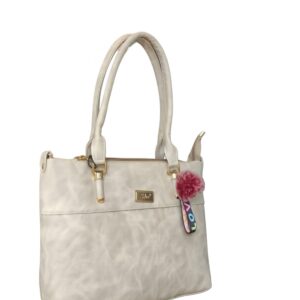 Trendy Light Grey Faux Leather Handbag with Playful "LOVE" Charm