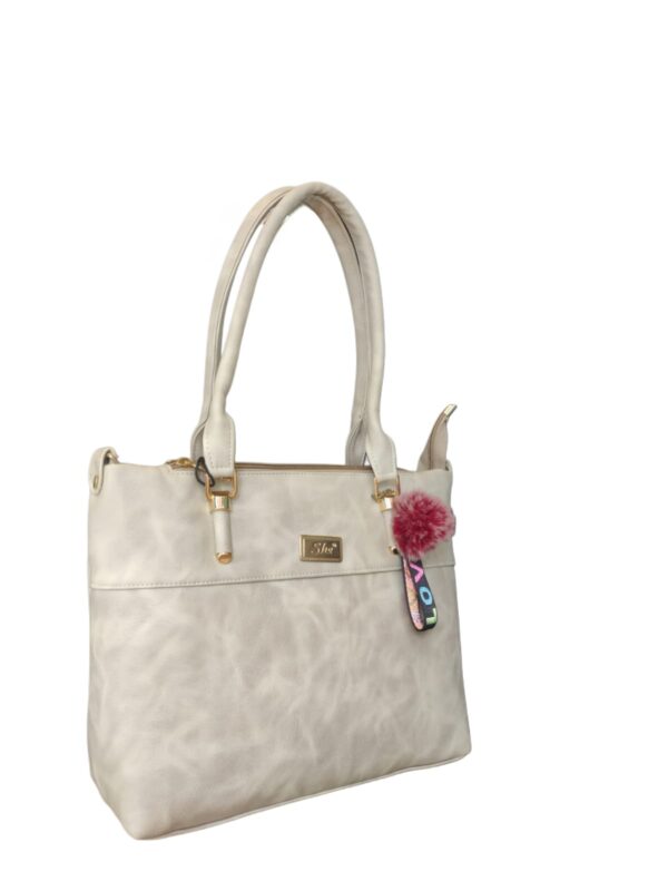 Trendy Light Grey Faux Leather Handbag with Playful "LOVE" Charm