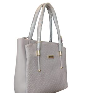 Sophisticated Grey Textured Faux Leather Handbag - Modern Elegance