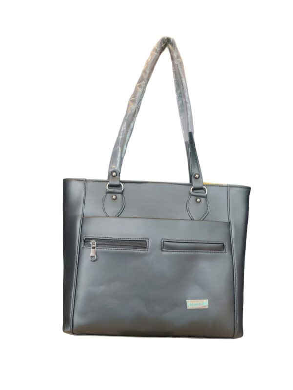 Professional & Practical Black Faux Leather Tote Bag - Your Everyday Essential - Image 2