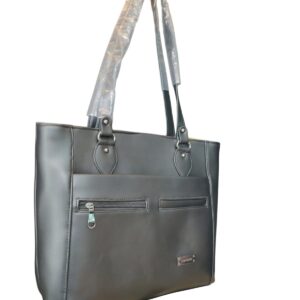 Professional & Practical Black Faux Leather Tote Bag - Your Everyday Essential