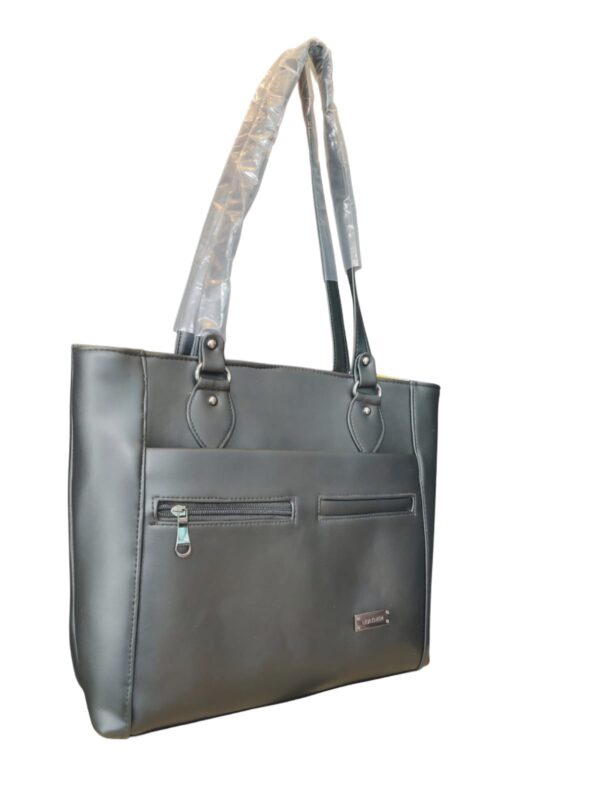 Professional & Practical Black Faux Leather Tote Bag - Your Everyday Essential