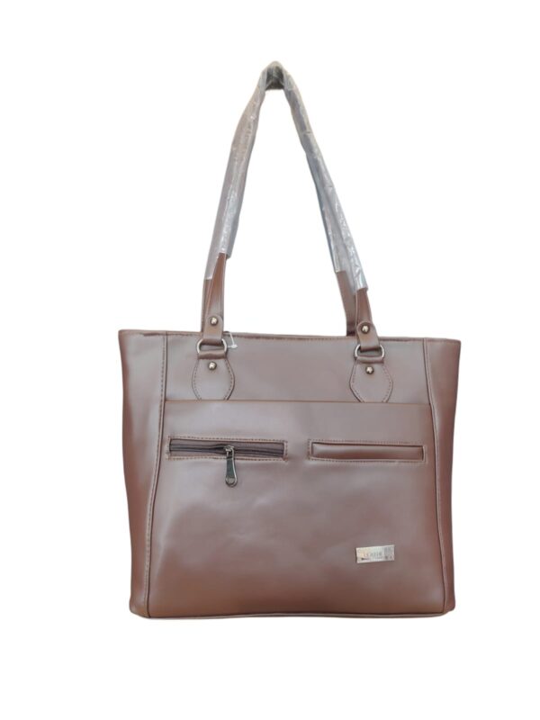 Elegant & Functional Brown Faux Leather Tote Bag - Perfect for Everyday - Image 2