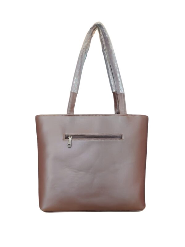 Elegant & Functional Brown Faux Leather Tote Bag - Perfect for Everyday - Image 3