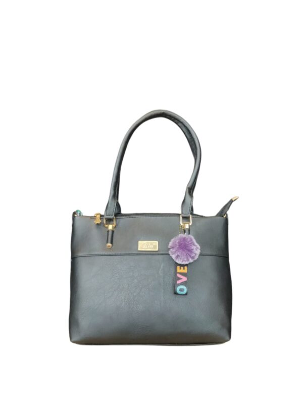 Elegant Black Handbag with "LOVE" Charm - Image 2