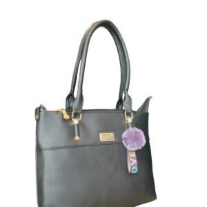 Elegant Black Handbag with "LOVE" Charm