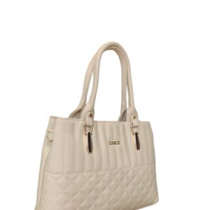 Elegant Quilted Cream Handbag with Gold Hardware
