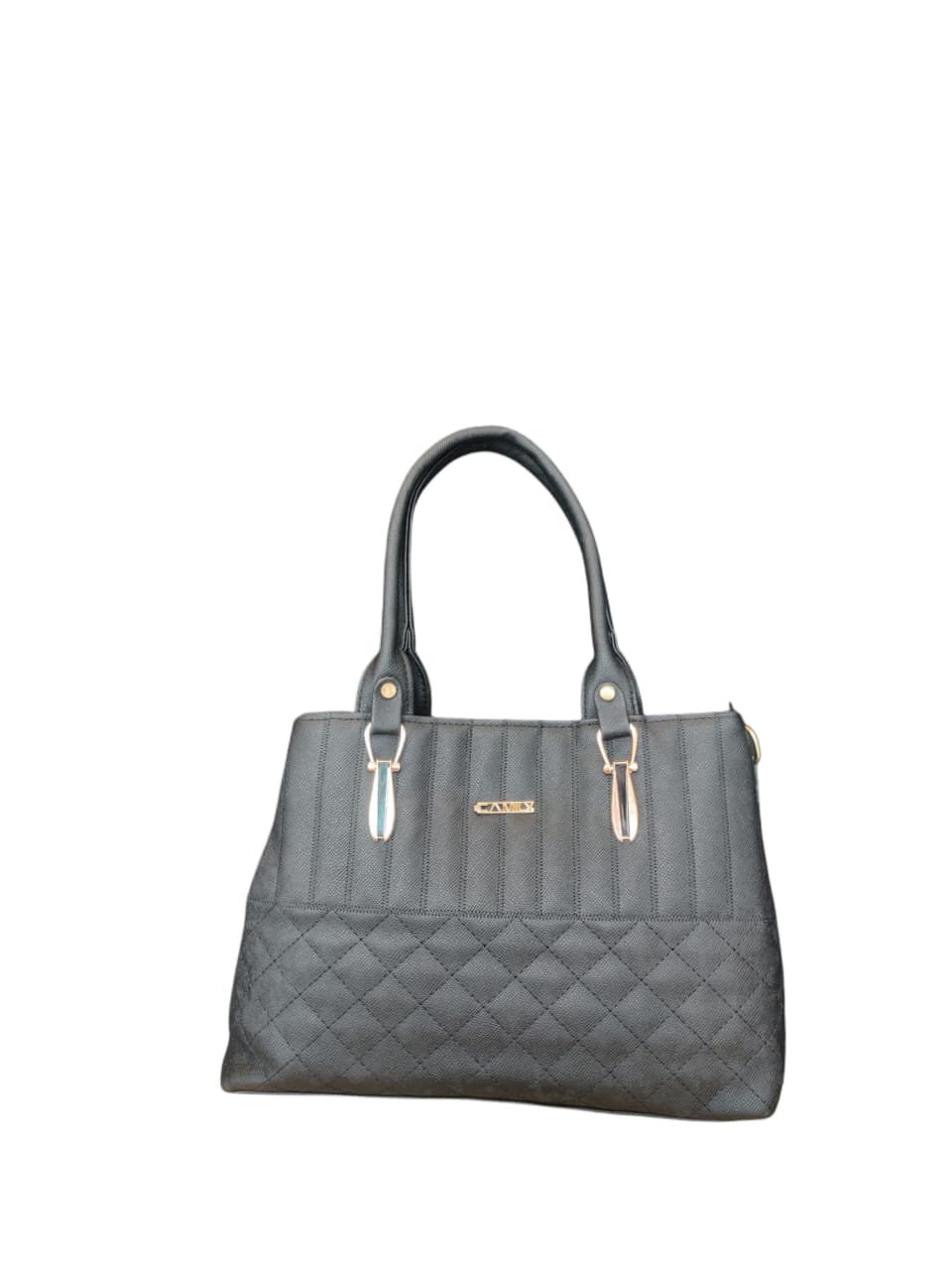 Stylish Black Quilted Handbag With Elegant Gold - Image 2